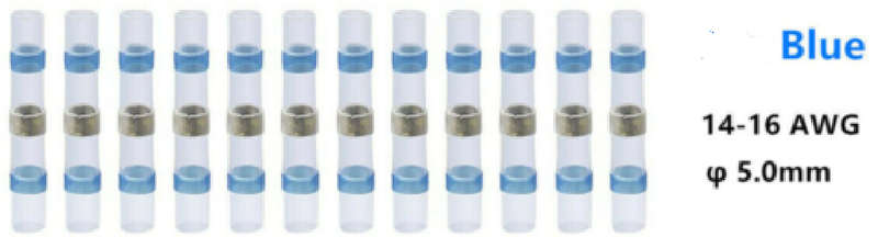 Heat Shrink Solder Sleeve Crimpless Butt Connectors Blue 14-16 AWG