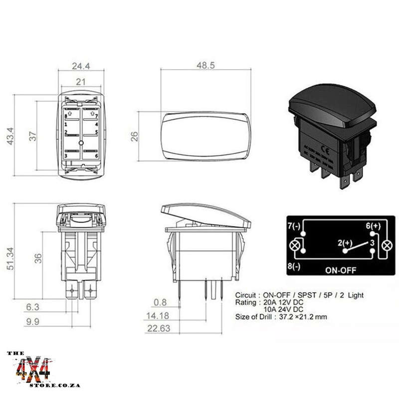 Rocker switch, on-off, white LED - Spot lights