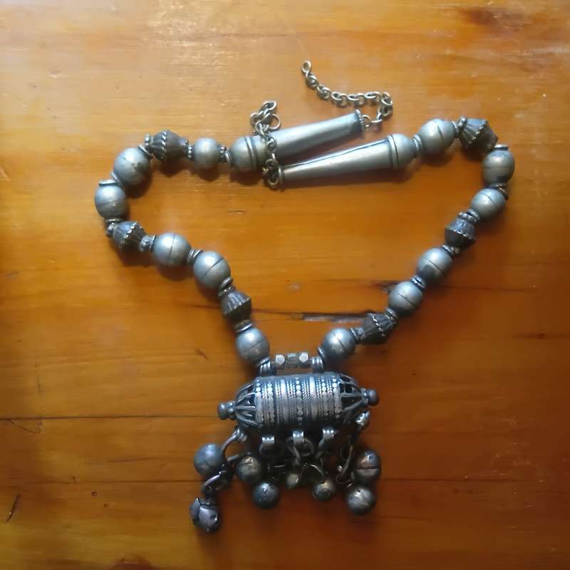 Antique Omani Silver Amulet Box Necklace