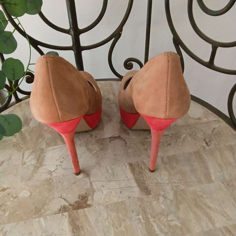 Shoes - Heels, Coral, Apricot Suede (Biondini)