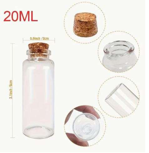 Clear Glass Bottles With Cork Stopper 7.5 x 2.2cm