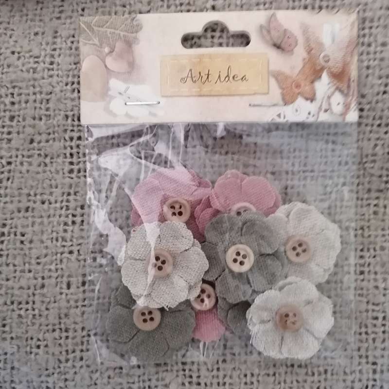 Fabric Flowers, Mixed Colours, with Small Button Centre