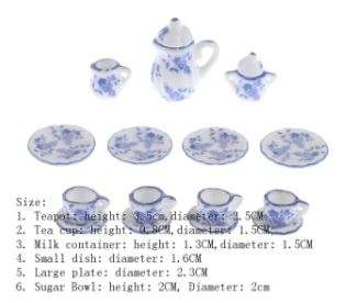 Miniature Tea Set (Miniature, suitable for printer's tray) Blue & White Floral Style