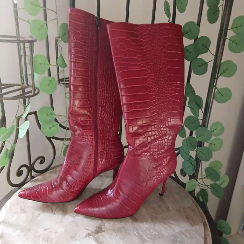 Shoes - Red/Animal Emboss Boots
