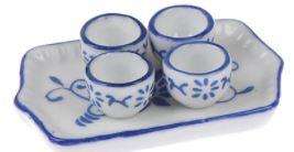 Miniature Tea Set (for Printer's Tray/Dollhouse) Blue & White with Tray