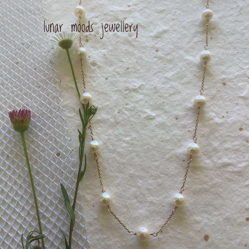 Pearls Wire Wrapped on to Rose Gold Filled Chain