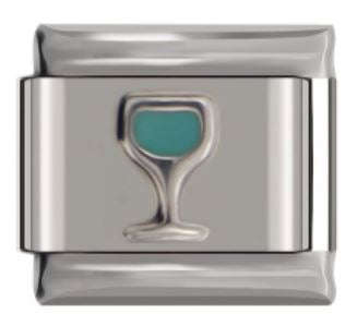 Italian Charm Wine Glass Blue Enamel (Fits Nomination Bracelet)
