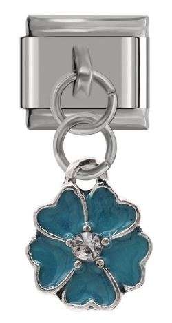 Italian Charm Dangle Flower Turquoise Enamel & Rhinestone (Fits Nomination Bracelet)