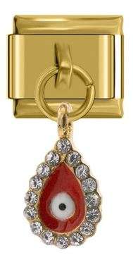 Italian Charm Dangle 'Gold', Red Enamel & Diamante Greek Eye (Fits Nomination Bracelet)
