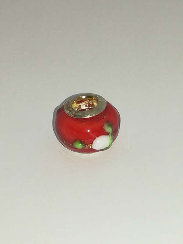 Bead Fitting Pandora Murano-Type Red Rose Embossed Design