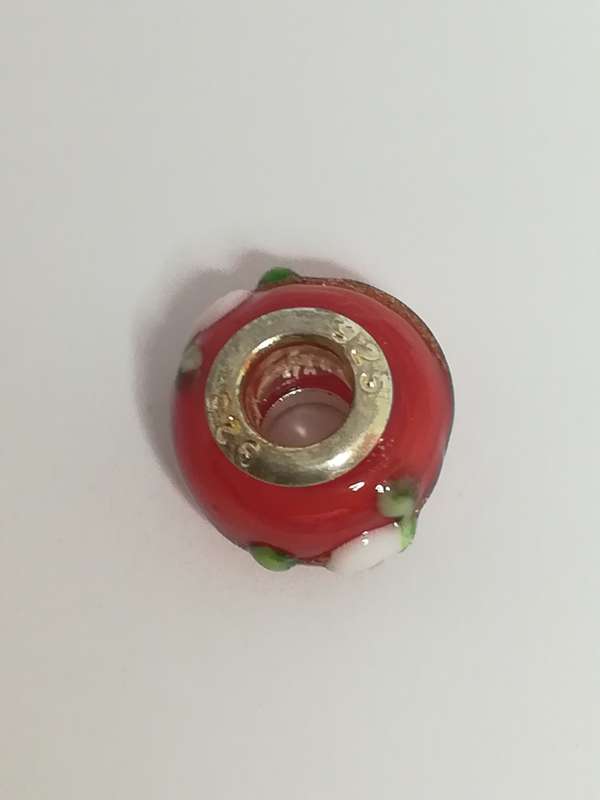 Bead Fitting Pandora Murano-Type Red Rose Embossed Design