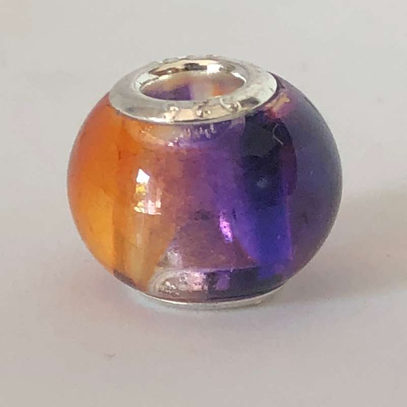 Bead Fitting Pandora Murano-Type Purple & Orange Melange