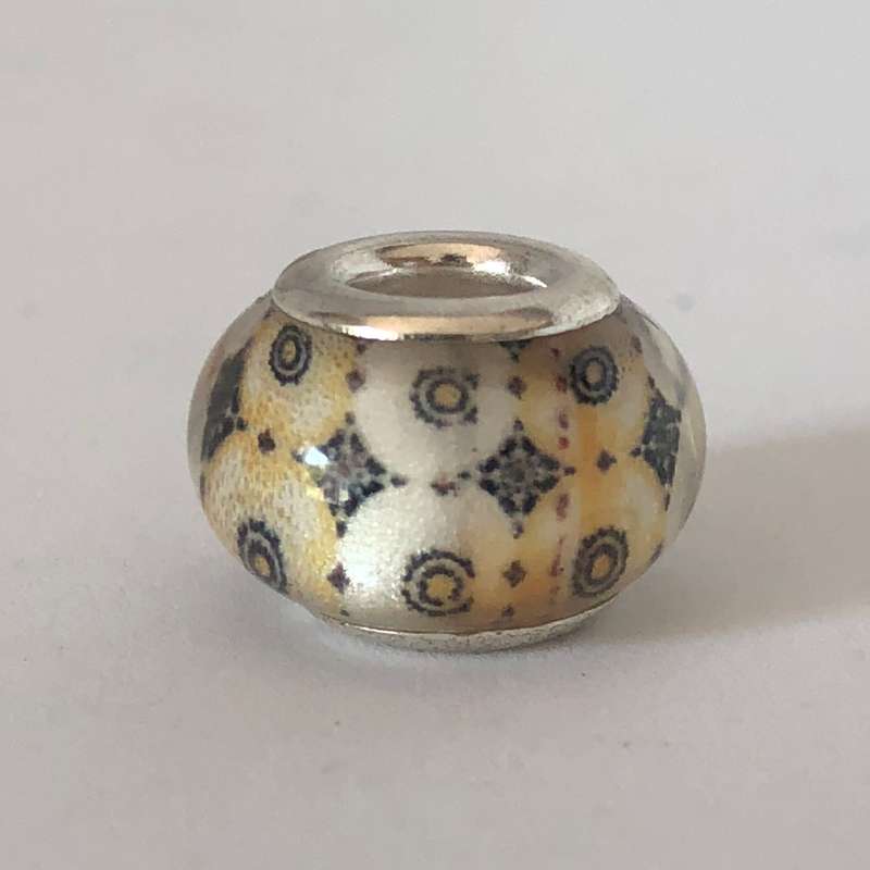 Bead Fitting Pandora Murano-Type White & Yellowish Bead Black Moroccan