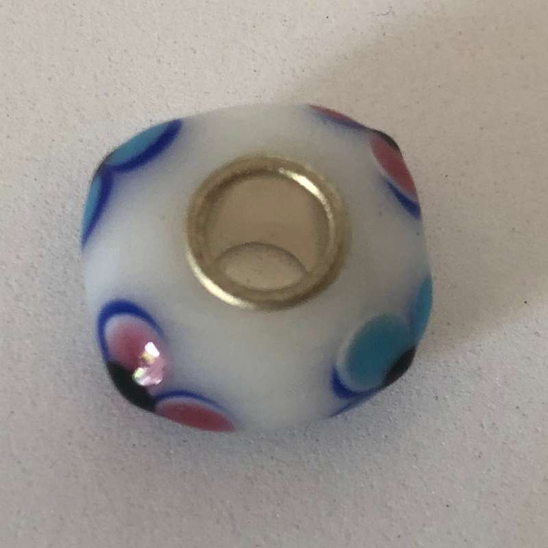 Bead Fitting Pandora Murano-Type White Pink & Blue Flowers