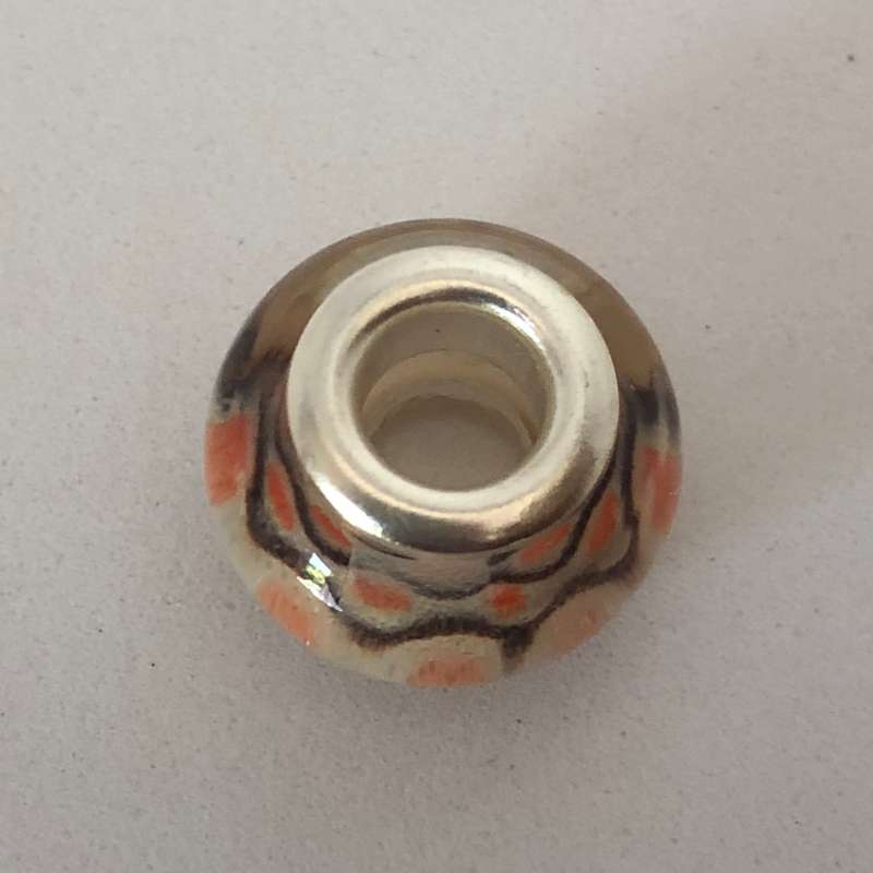 Bead Fitting Pandora Murano-Type Clear Bead Black Zig Zag & Yellow Dot Design