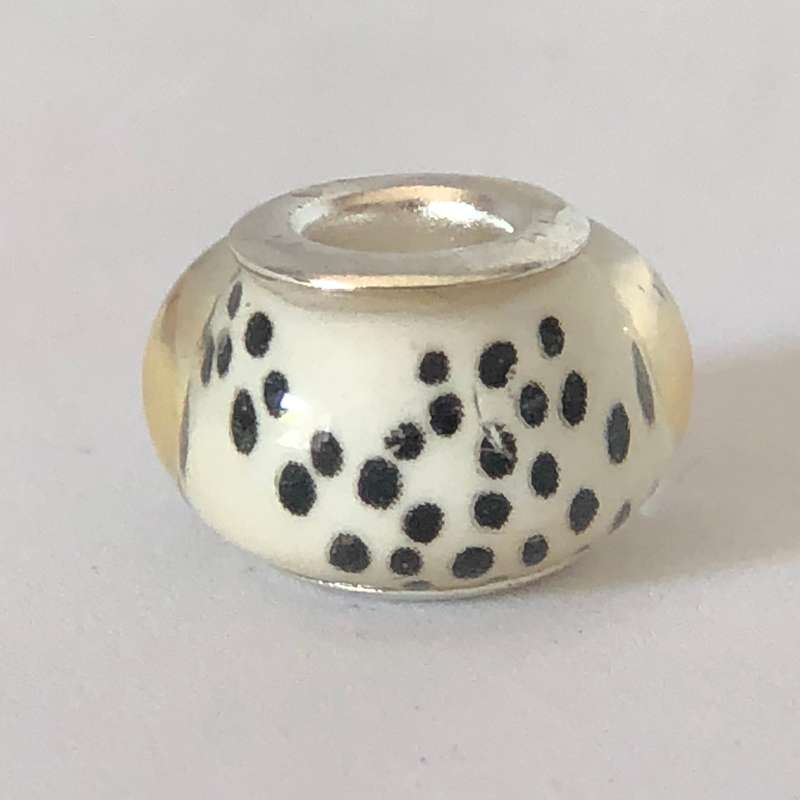 Bead Fitting Pandora Murano-Type Clear White Black Spots
