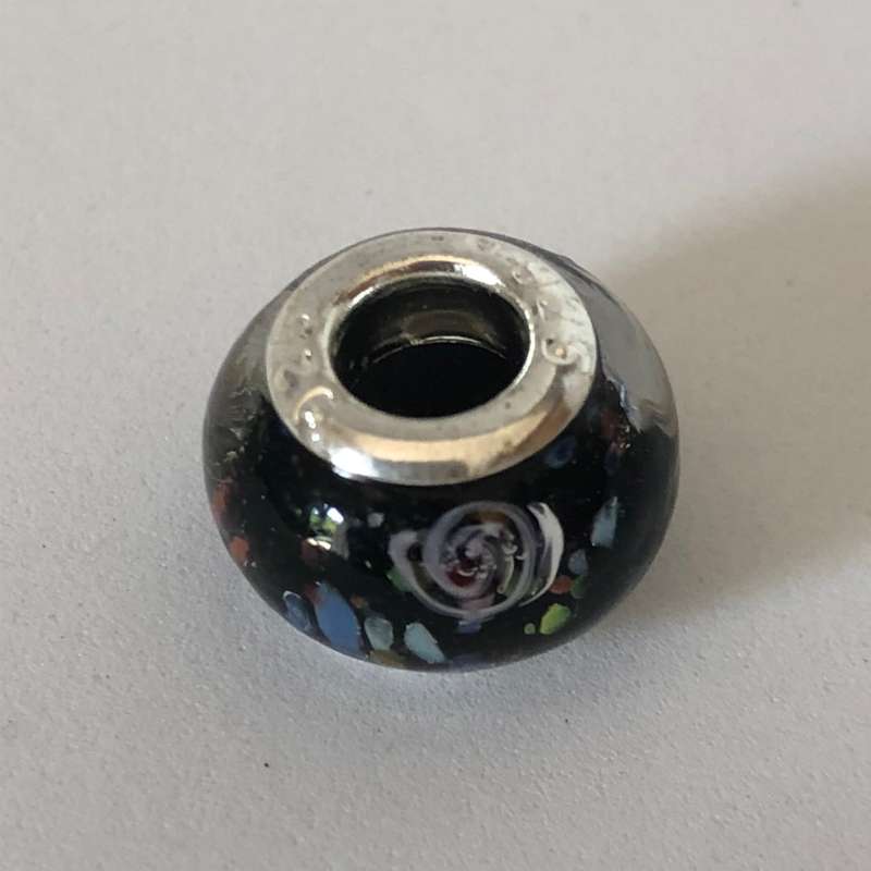 Bead Fitting Pandora Murano-Type Clear Black & Small Multi - coloured Design