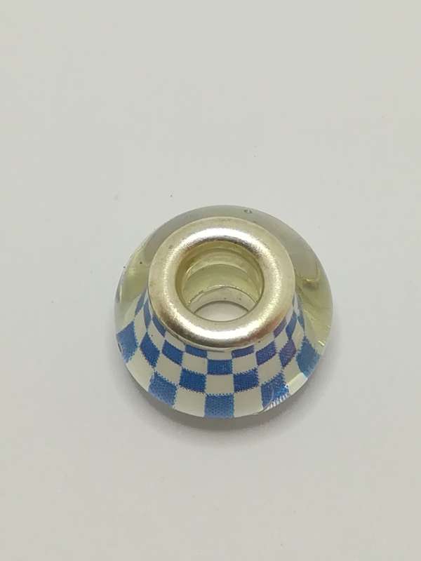 Bead Fitting Pandora Murano-Type Clear Blue & White Checkboard Design