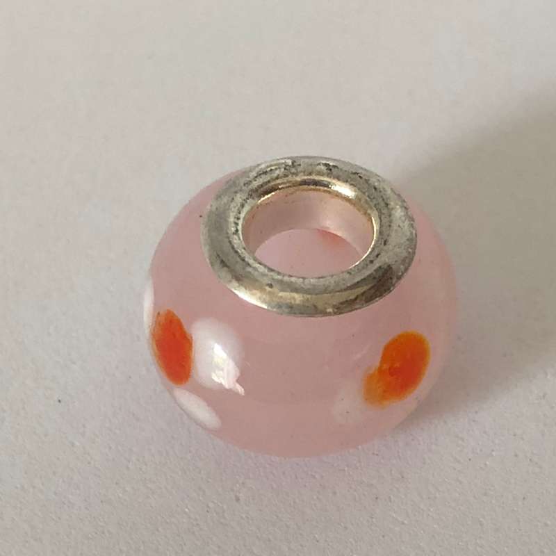 Bead Fitting Pandora Murano-Type Pale Pink White & Red Flowers