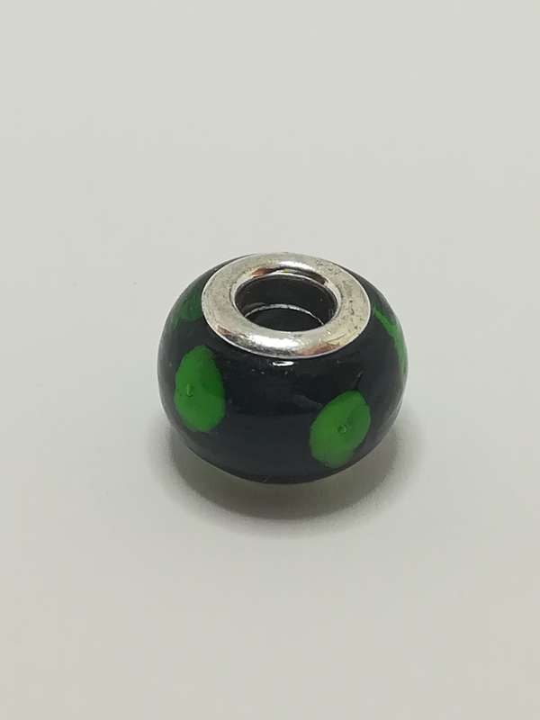 Bead Fitting Pandora Murano-Type Black Green Spots