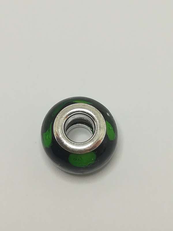 Bead Fitting Pandora Murano-Type Black Green Spots