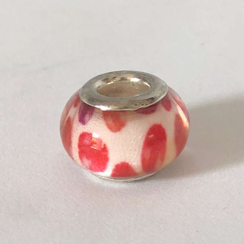 Bead Fitting Pandora Murano-Type White Red Spots