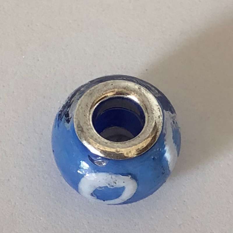 Bead Fitting Pandora Murano-Type Blue White Circle