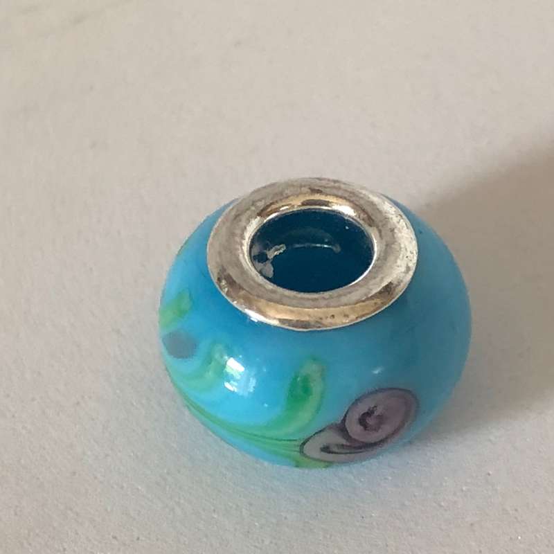 Bead Fitting Pandora Murano-Type Blue Pink/Green Flower