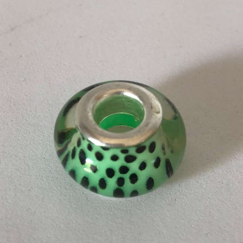 Bead Fitting Pandora Murano-Type Light Green Small Black & Large White Spots