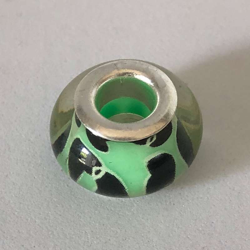 Bead Fitting Pandora Murano-Type Light Green Double Black Heart