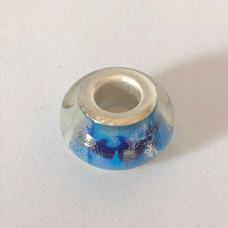 Bead Fitting Pandora Murano-Type Light & Dark Blue Dolphin Wave