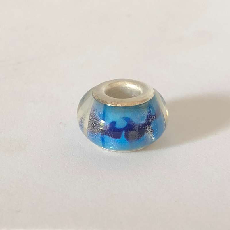 Bead Fitting Pandora Murano-Type Light & Dark Blue Dolphin Wave
