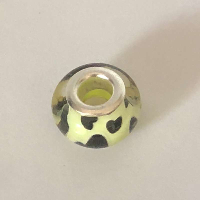 Bead Fitting Pandora Murano-Type Light Yellow & Black Hearts