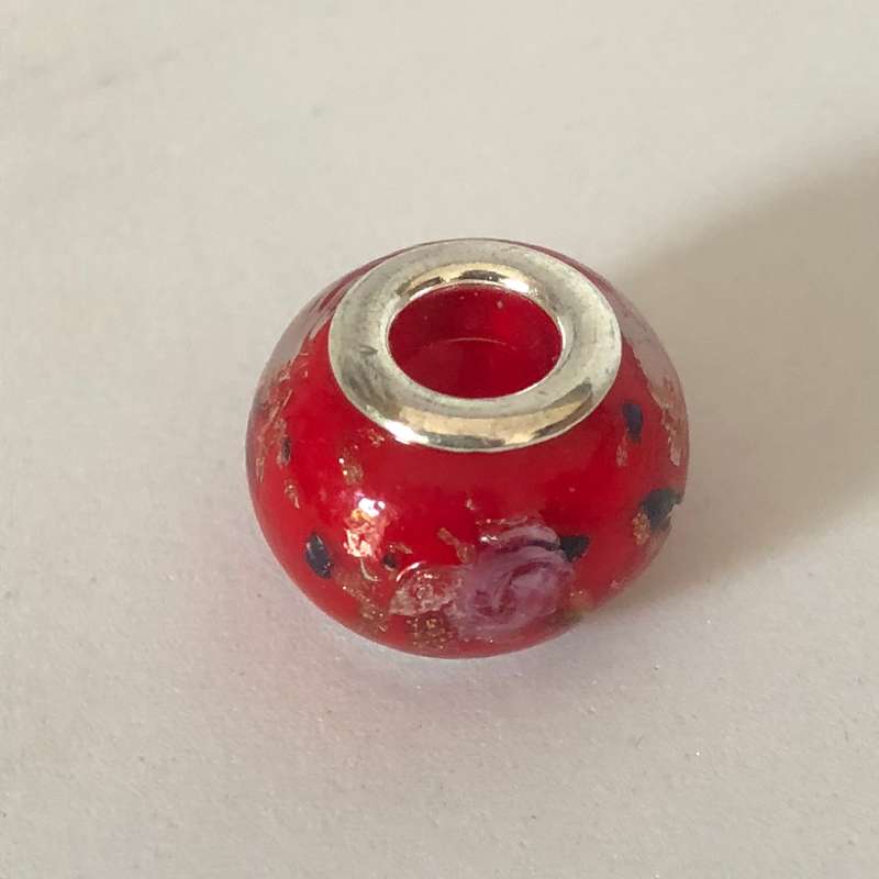 Bead Fitting Pandora Murano-Type Red Rose