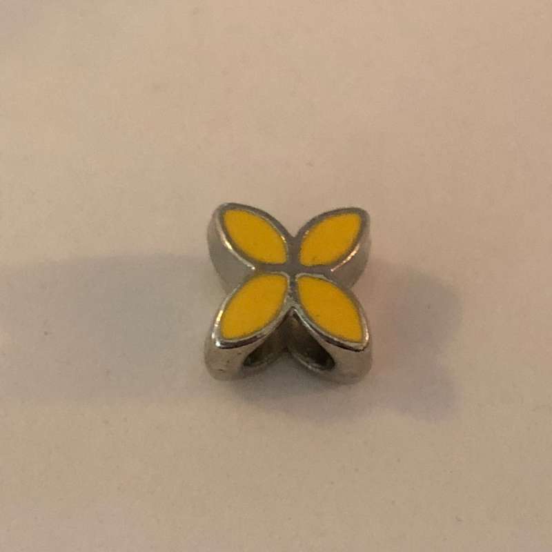 Bead Fitting Pandora 'Silver', Flower (Yellow Enamel), Spacer