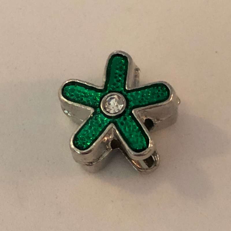 Bead Fitting Pandora 'Silver', Green Flower, Glitter/Metallic
