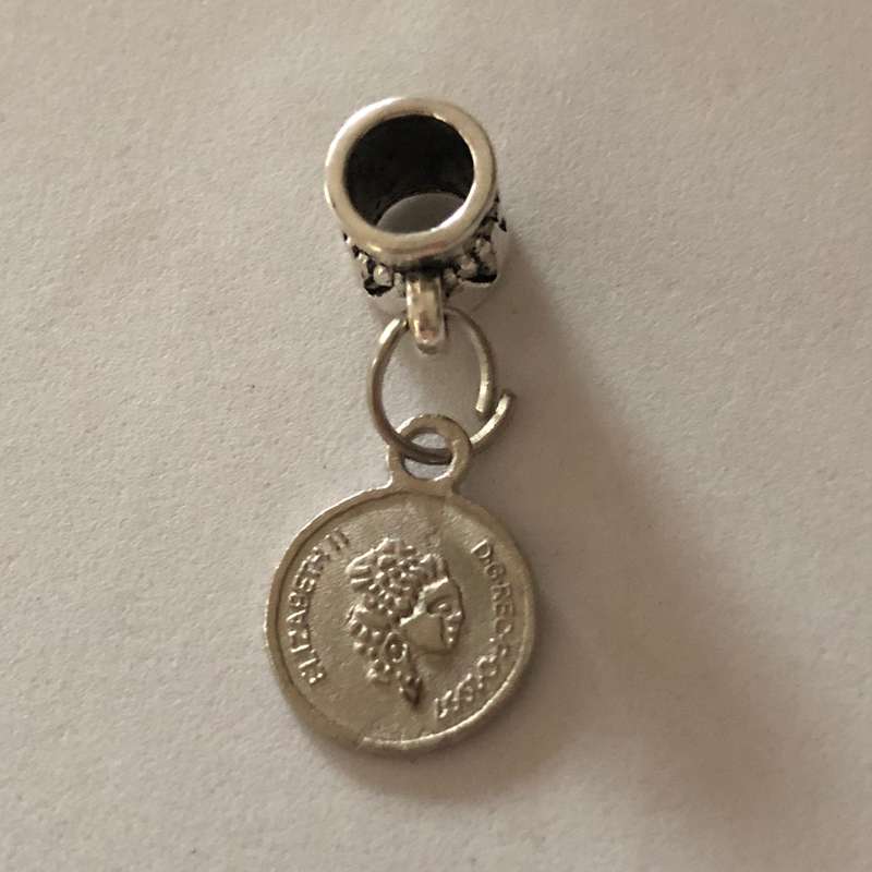 Bead Fitting Pandora Murano-Type 'Silver', Mini Coin, Dangle