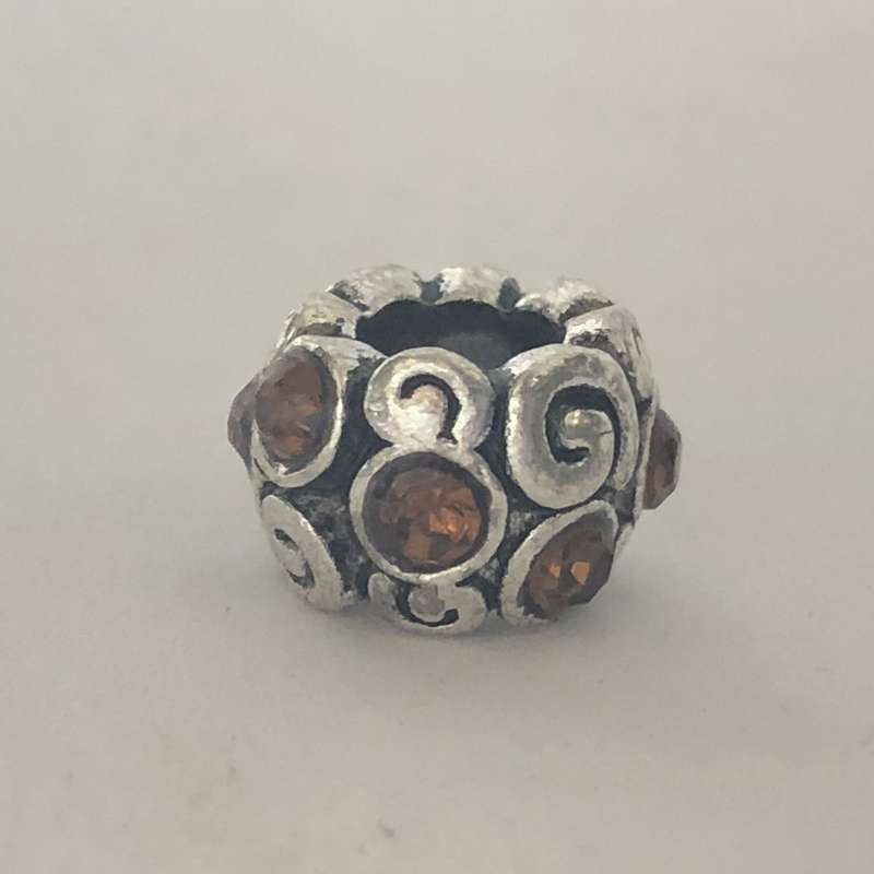 Bead Fitting Pandora Amber Diamante Gemstones & 'Silver' Swirl