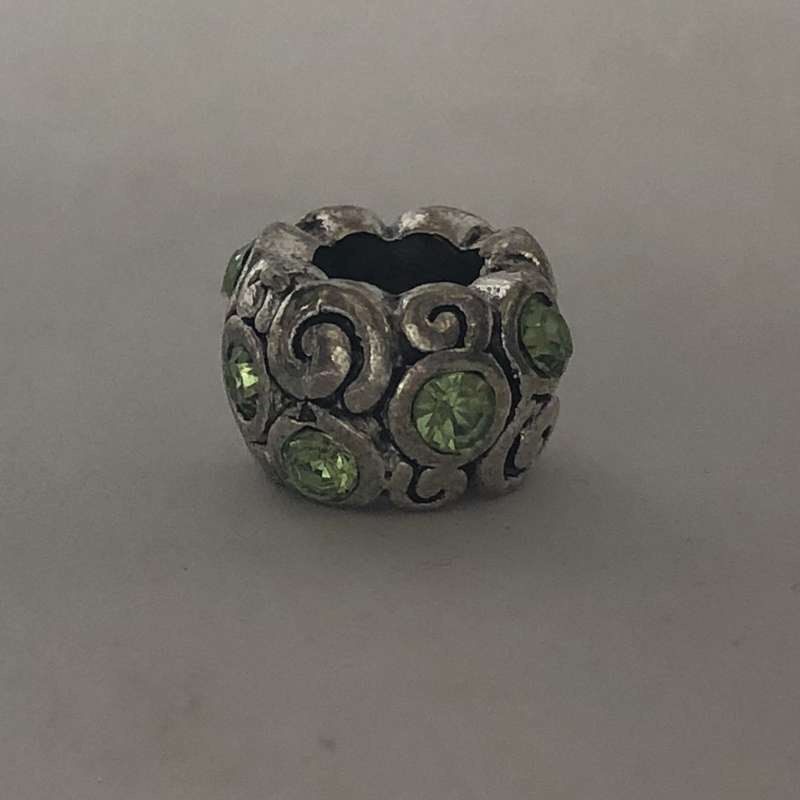 Bead Fitting Pandora Light Green Diamante Gemstones & 'Silver' Swirl