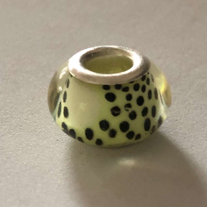 Bead Fitting Pandora Murano-Type Light Yellow w & Black Spots