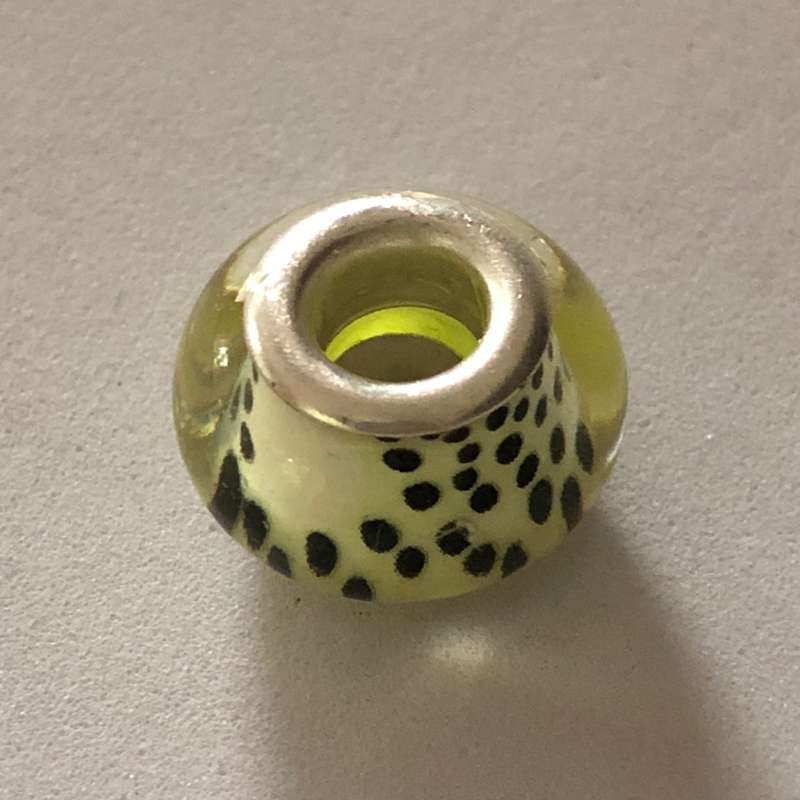 Bead Fitting Pandora Murano-Type Light Yellow w & Black Spots