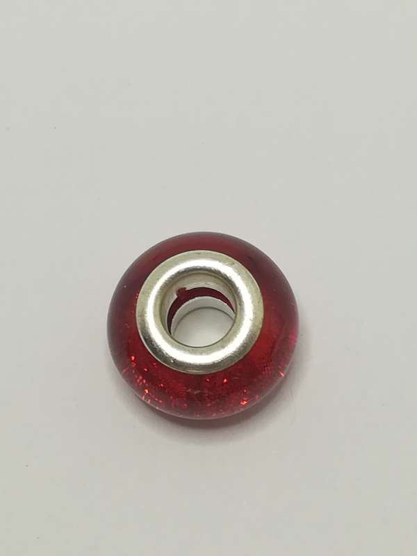 Bead Fitting Pandora Murano-Type Red Glitter/Metallic