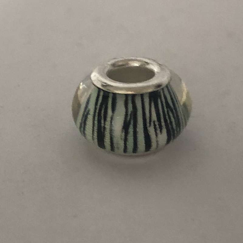Bead Fitting Pandora Murano-Type Black & White Stripes