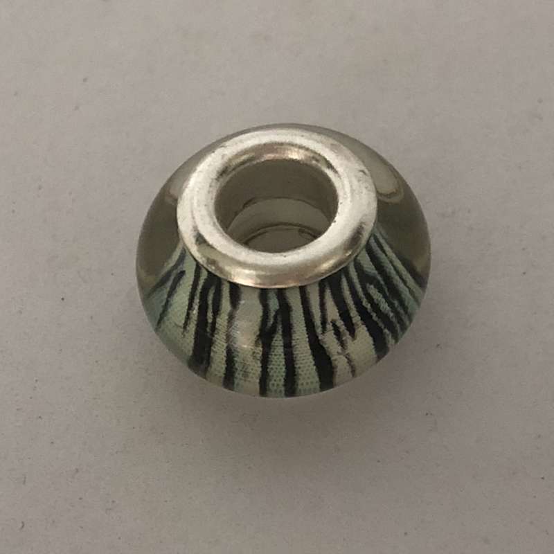 Bead Fitting Pandora Murano-Type Black & White Stripes