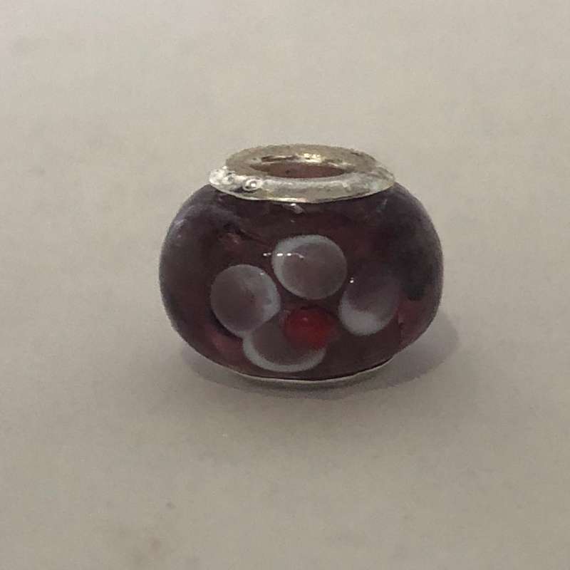Bead Fitting Pandora Murano-Type Purple Enamel Flower Design