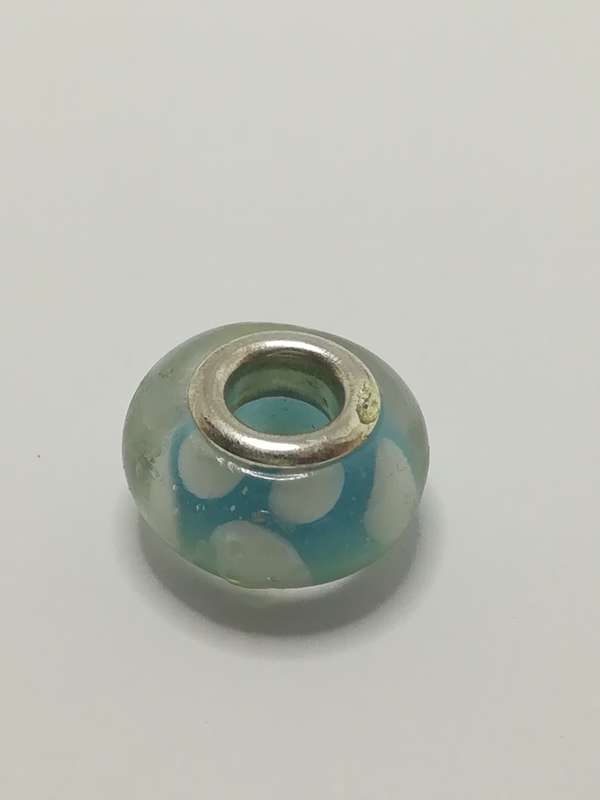 Bead Fitting Pandora Murano-Type Glass Light Blue White Clouds