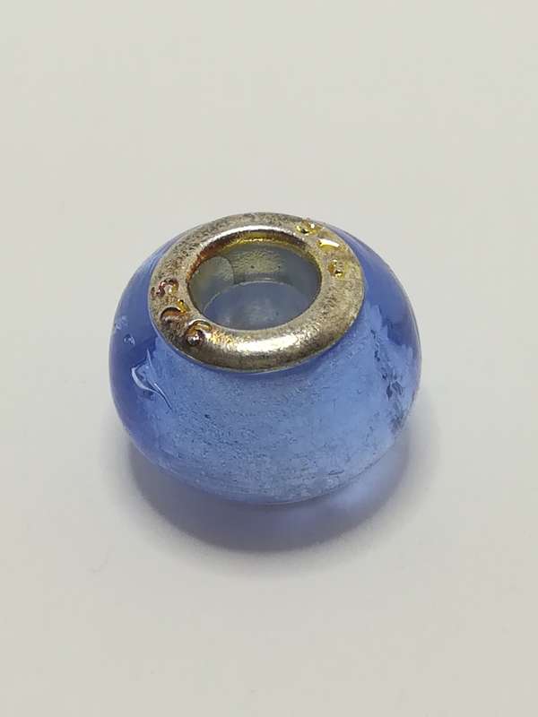 Bead Fitting Pandora Murano-Type Glass Clear Bright Blue 'Tin Foiled'
