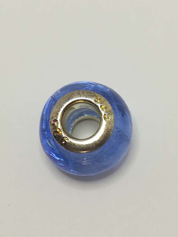 Bead Fitting Pandora Murano-Type Glass Clear Bright Blue 'Tin Foiled'