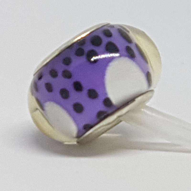 Bead Fitting Pandora Murano-Type Purple, Small Black Spots & Large White Spots