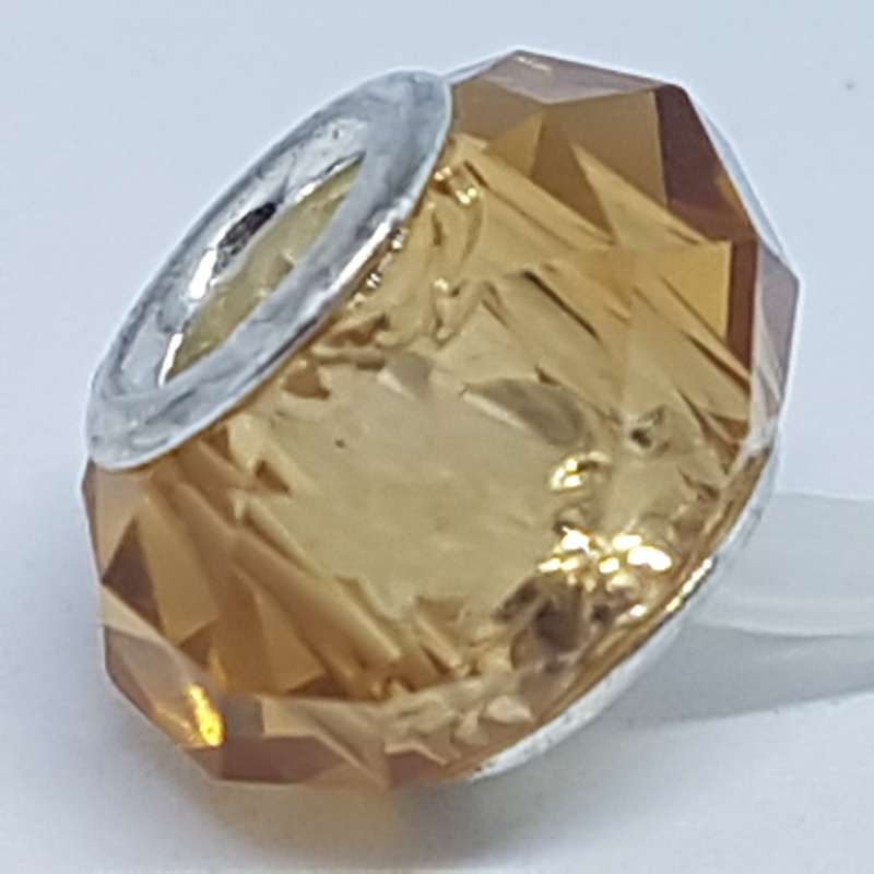 Bead Fitting Pandora Murano-Type Glass Clear Caramel Coloured Diamante Cut Design